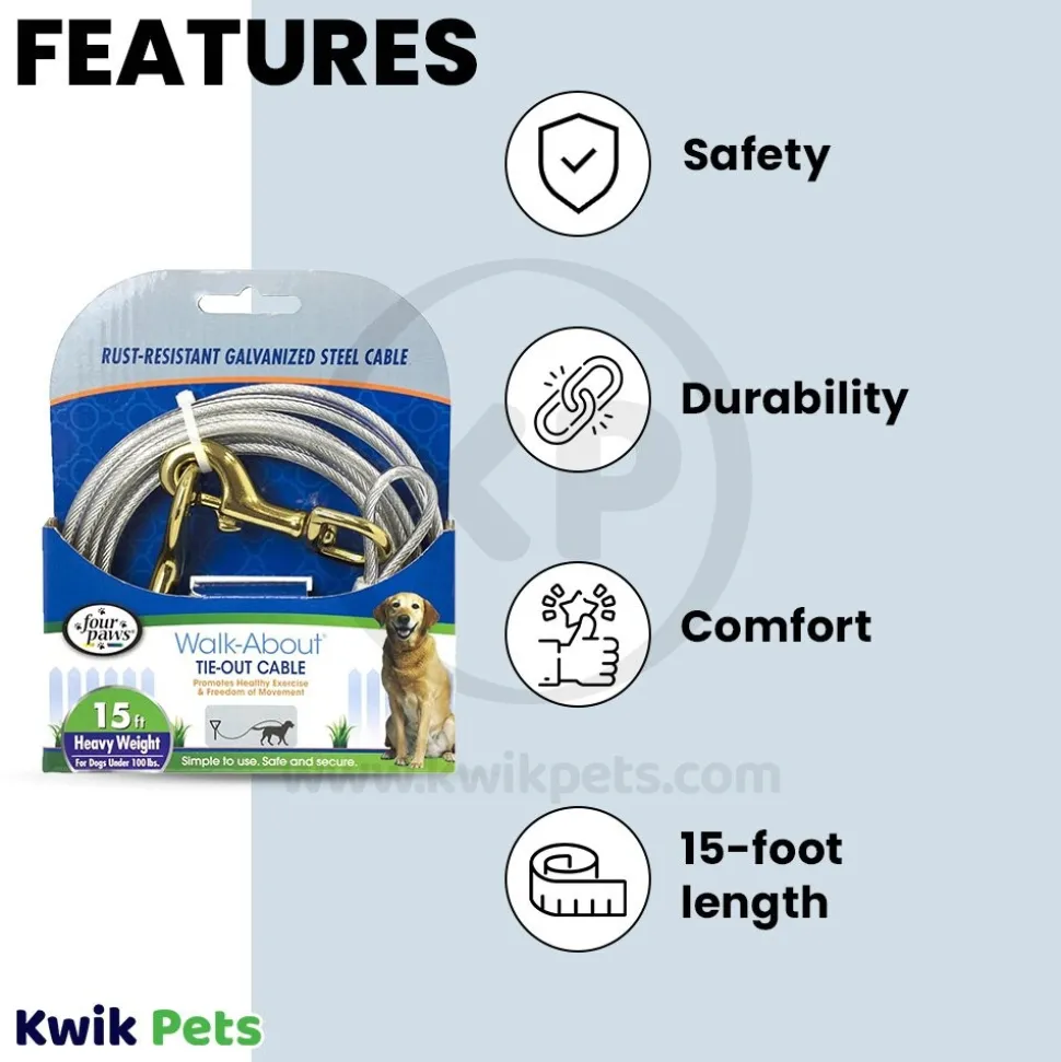 Four Paws Heavy Weight Dog Tie-Out Cable Silver 15-ft