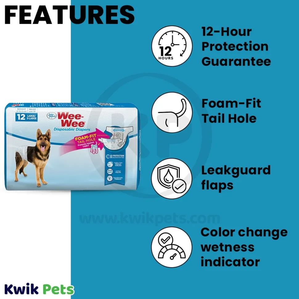 Four Paws Wee-Wee Disposable Dog Diapers Large/XL 12 Count