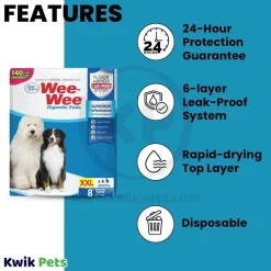 Four Paws Wee-Wee Superior Performance Gigantic Dog Pee Pads 8 Count 27.5 in X 44 in