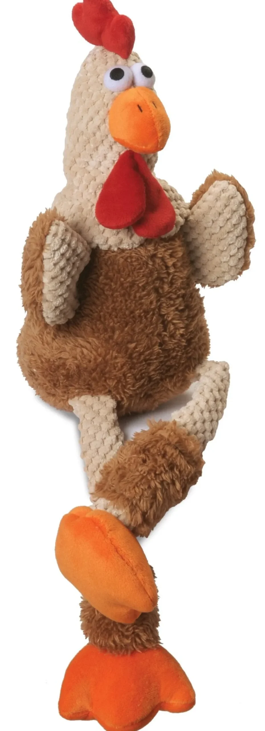 goDog Checkers Chew Guard Rooster Squeaky Plush Dog Toy Brown Small