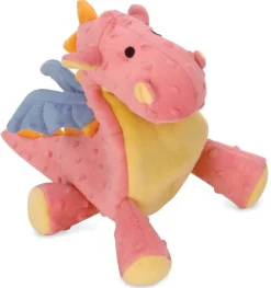 goDog Dragons Chew Guard Technology Squeaky Plush Dog Toy Coral Large