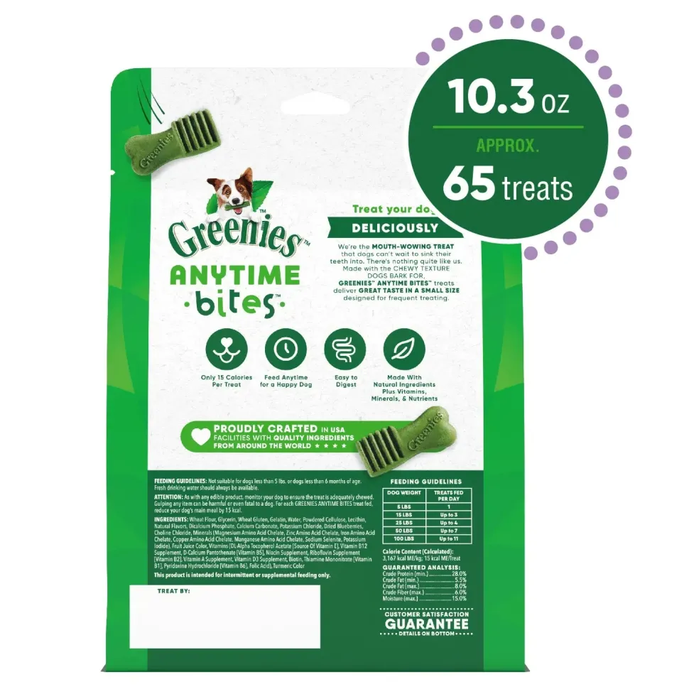 Greenies Anytime Bites Bite-Size Dog Dental Treats Blueberry 10.3-oz
