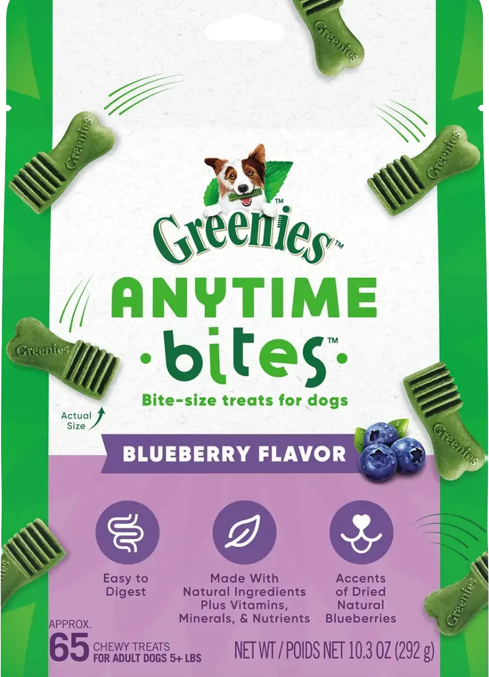 Greenies Anytime Bites Bite-Size Dog Dental Treats Blueberry 10.3-oz