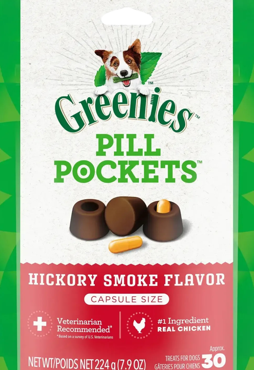 Greenies Capsule Pill Pockets Dog Treats Hickory Smoke 7.9-oz 30 Count