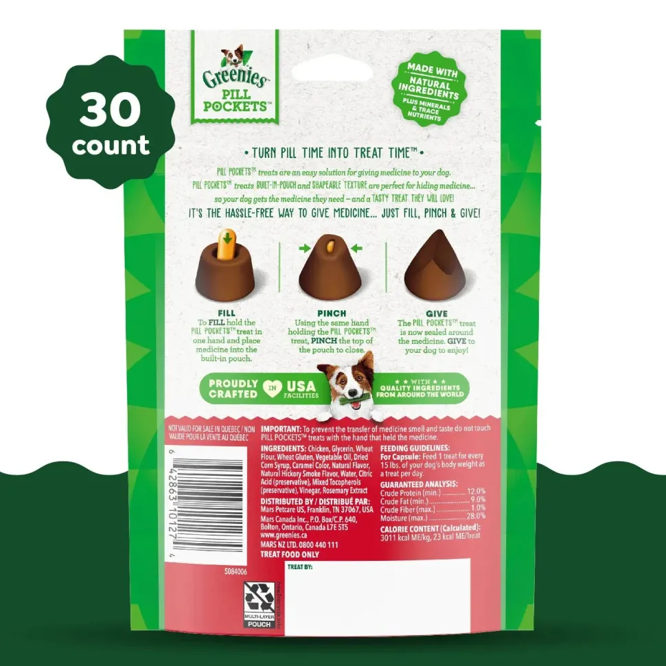 Greenies Capsule Pill Pockets Dog Treats Hickory Smoke 7.9-oz 30 Count