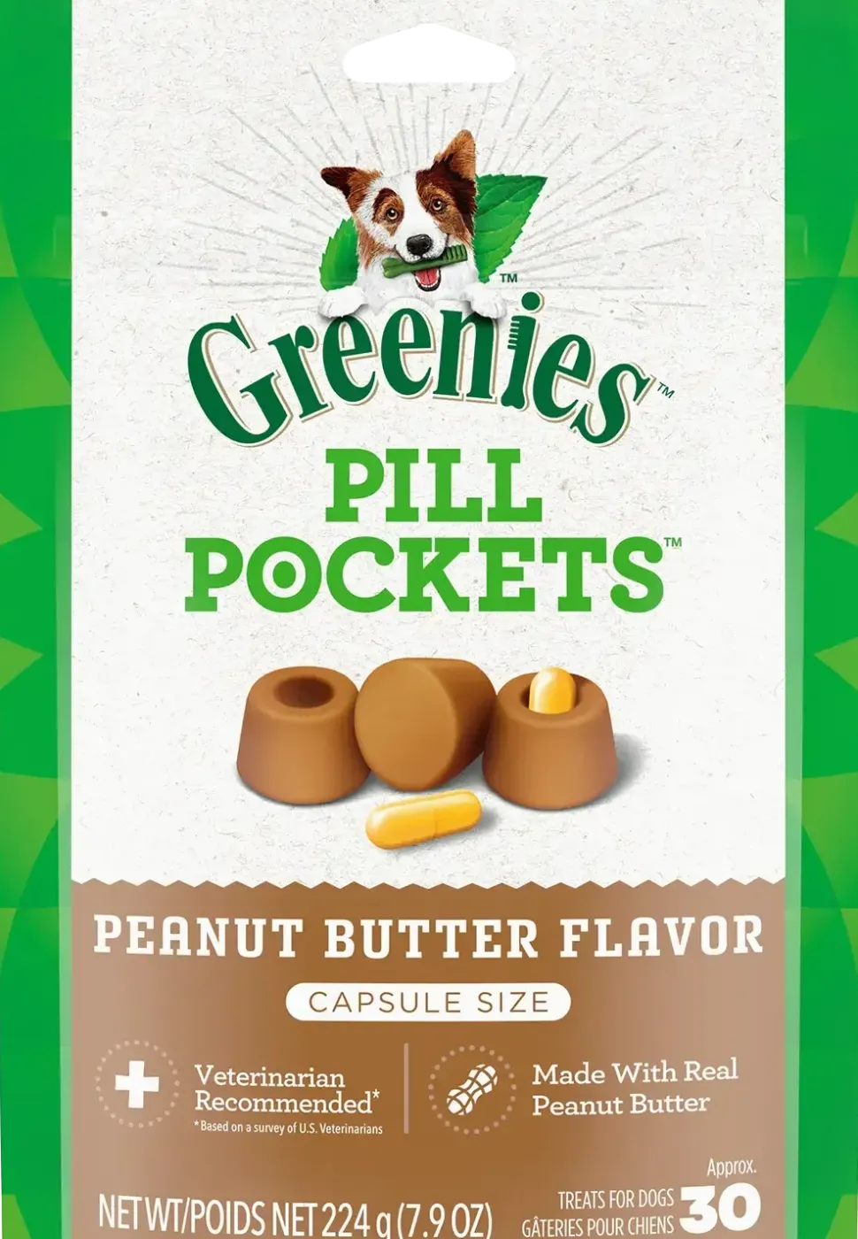 Greenies Capsule Pill Pockets Dog Treats Peanut Butter 7.9-oz 30 Count