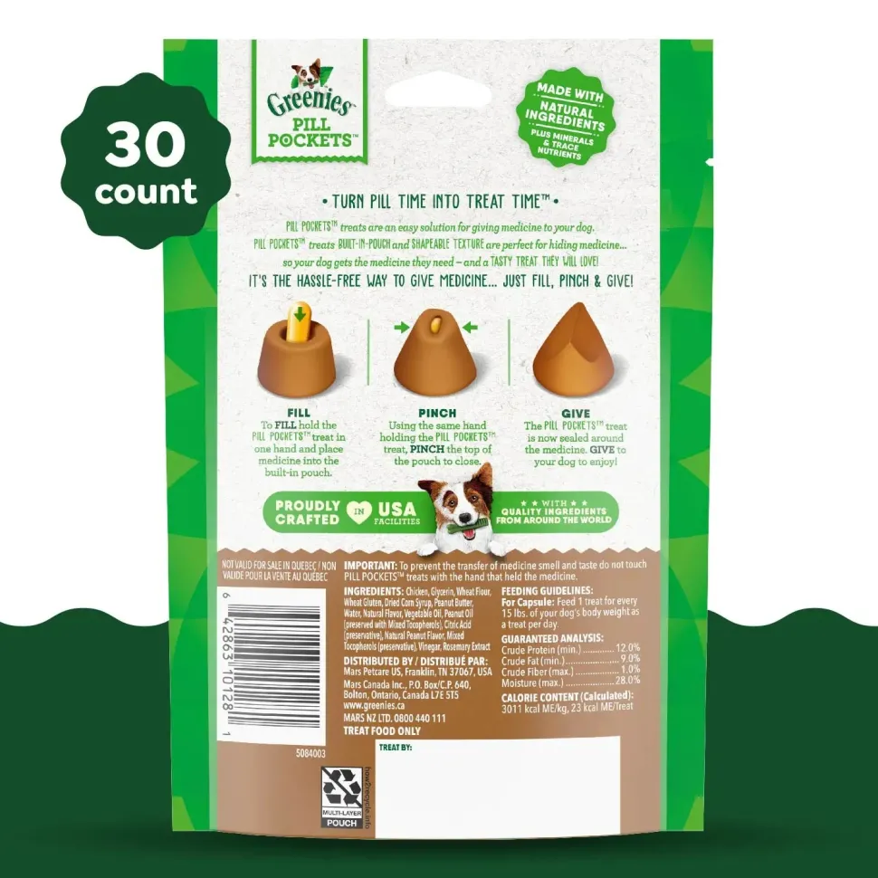 Greenies Capsule Pill Pockets Dog Treats Peanut Butter 7.9-oz 30 Count