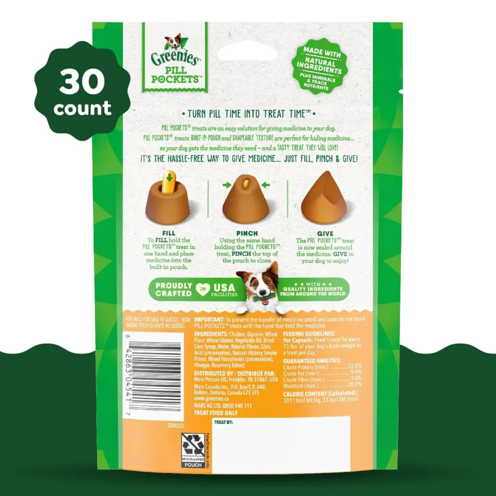 Greenies Capsule Pill Pockets Dog Treats Chicken 7.9-oz 30 Count