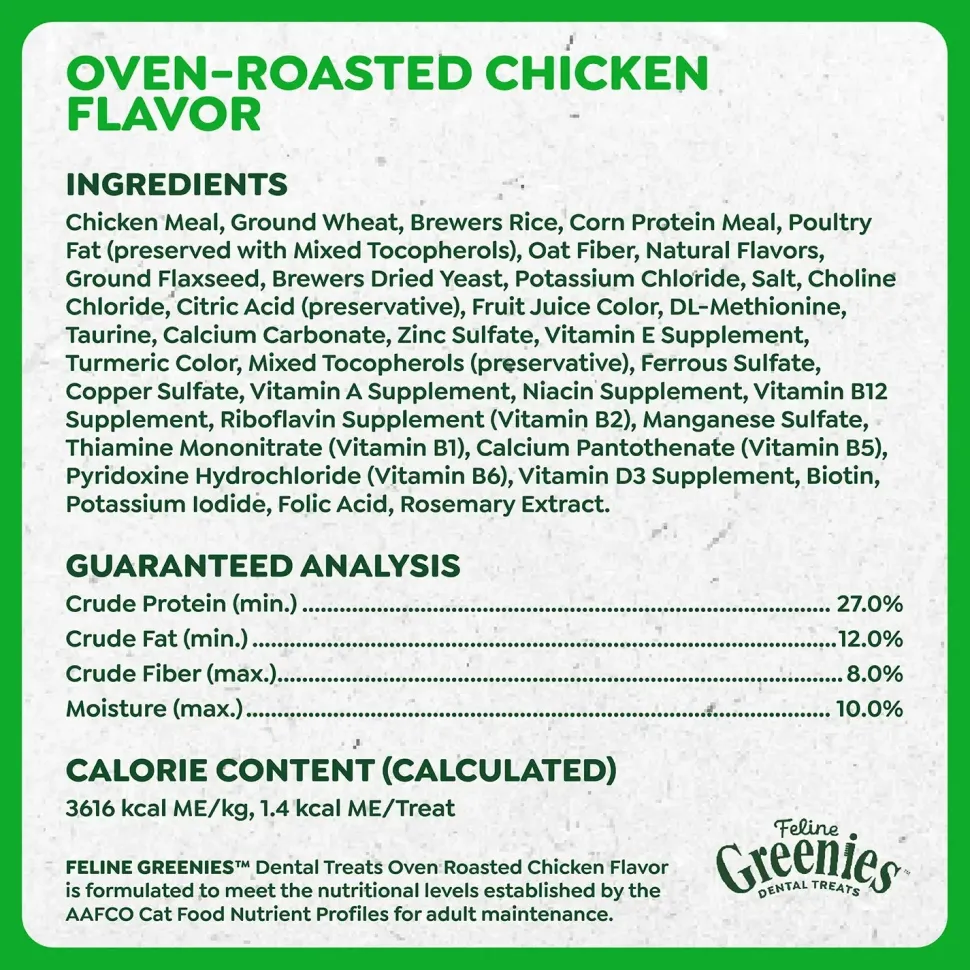 Greenies Feline Oven Roasted Chicken Adult Cat Dental Treats 4.6-oz