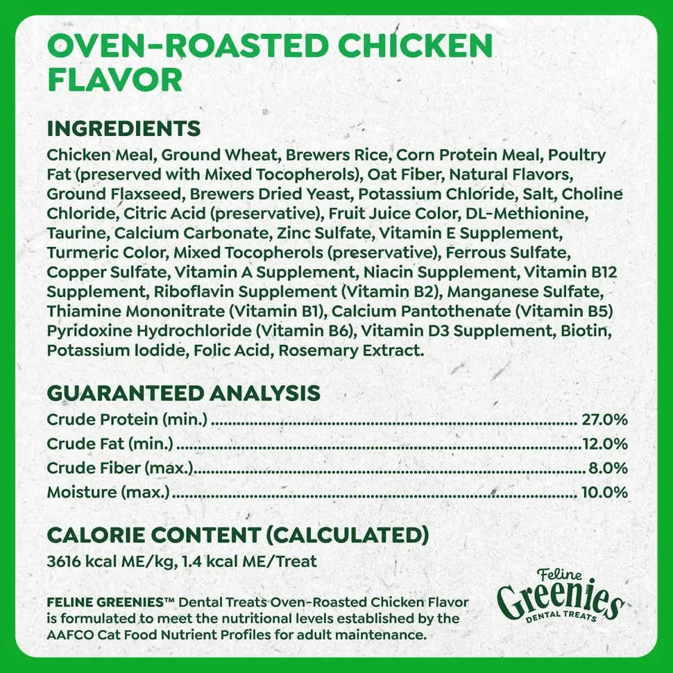 Greenies Feline Oven Roasted Chicken Adult Cat Dental Treats 2.1-oz