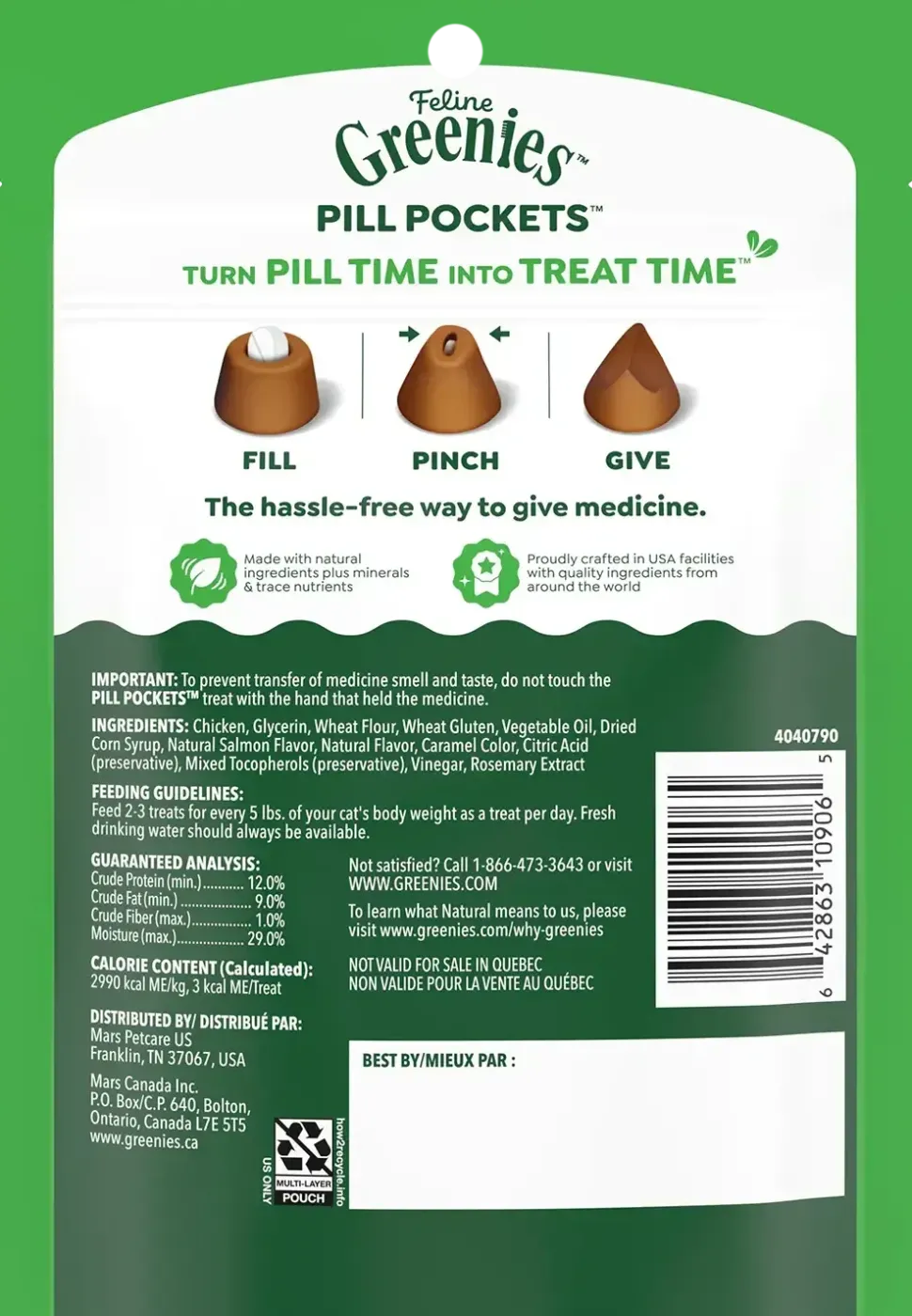 Greenies Feline Pill Pockets Cat Treats Salmon 3-oz 85 Count