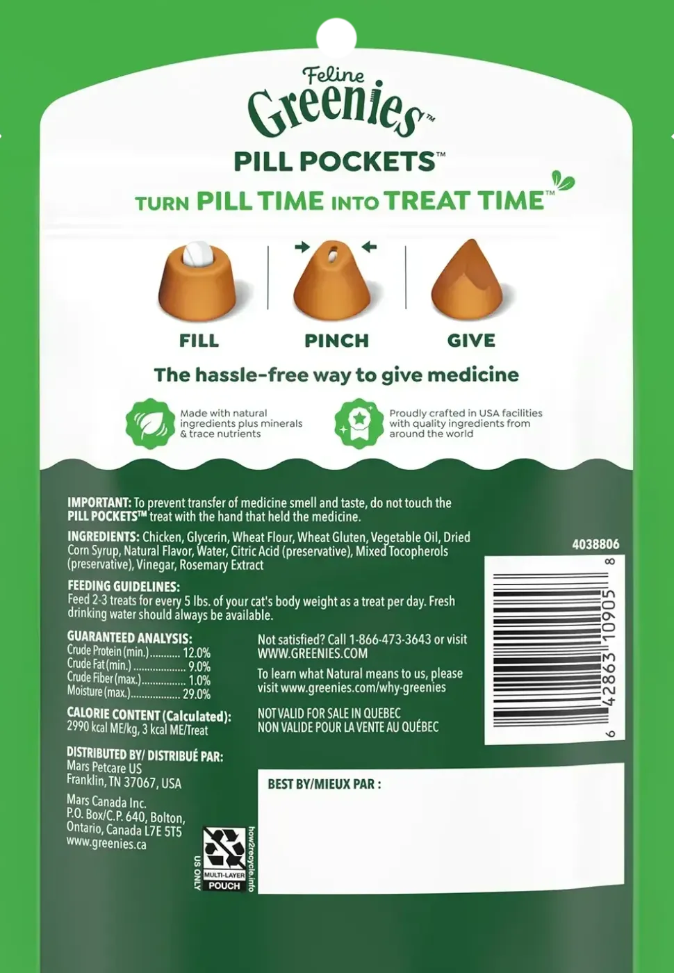Greenies Feline Pill Pockets Cat Treats Chicken 3-oz 85 Count