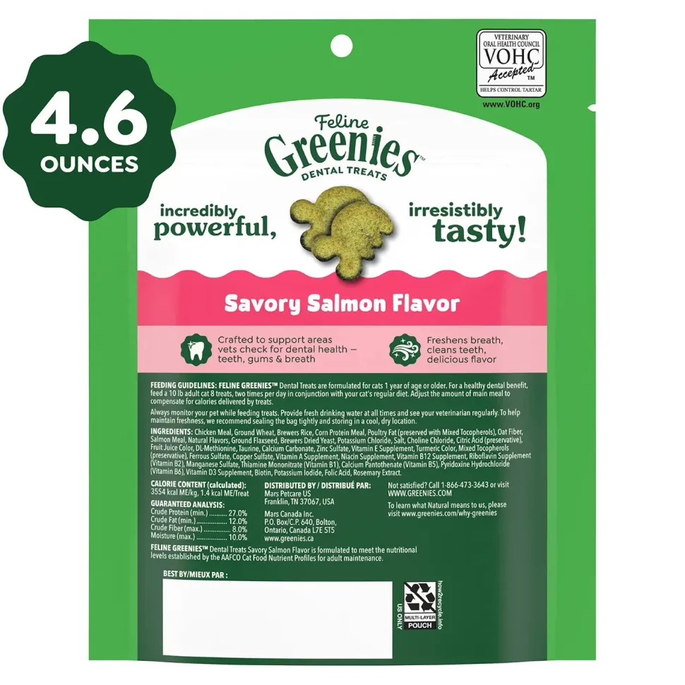 Greenies Feline Savory Salmon Adult Cat Dental Treats 4.6-oz