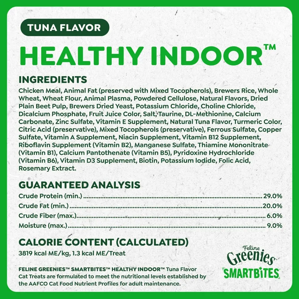 Greenies Feline SmartBites Healthy Indoor Tuna Cat Treats 4.6-oz