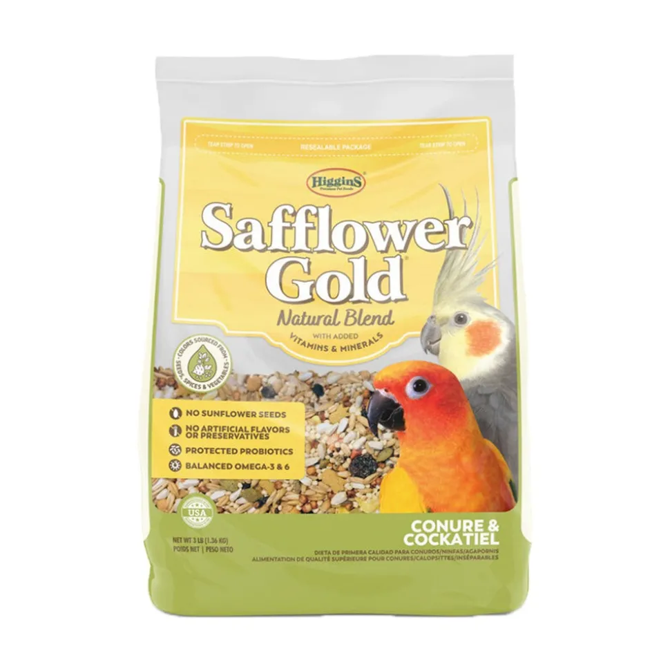 Higgins Safflower Gold Natural Blend Conure & Cockatiel Bird Food 3-lb