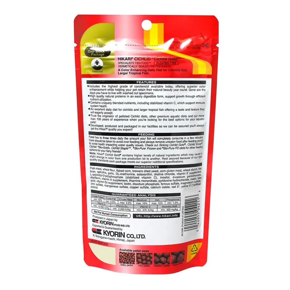 Hikari USA Cichlid Gold Floating Mini Pellets Fish Food 2.01-oz