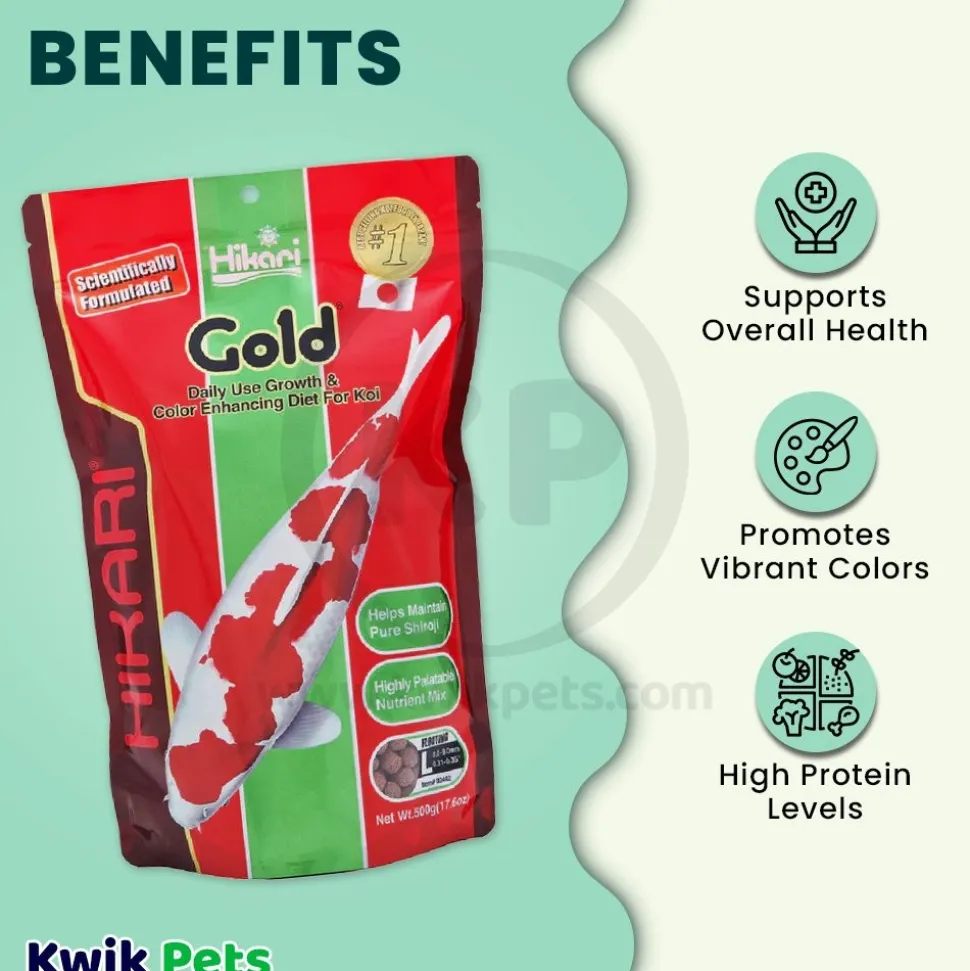 Hikari USA Gold Color Enhancing Floating Large Pellet Fish Food for Koi and Pond Fishes 17.6-oz
