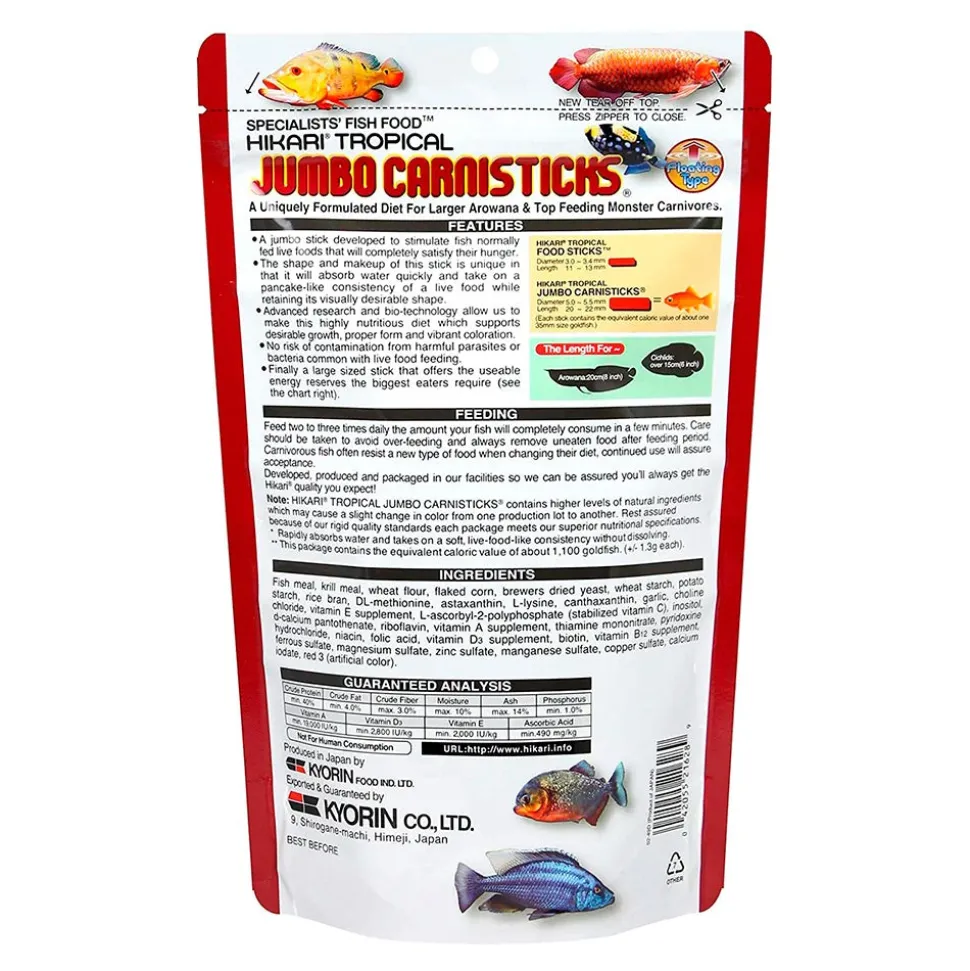 Hikari USA Jumbo CarniSticks Floating Fish Food 6.37-oz