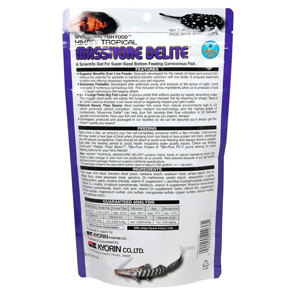 Hikari USA Massivore Delite Carnivore Pellets Fish Food Large 13.4-oz