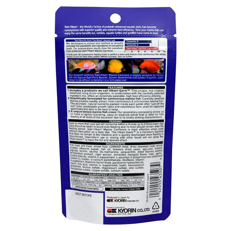 Hikari USA Saki-Hikari Marine Carnivore Sinking Medium Pellets Fish Food 1.41-oz