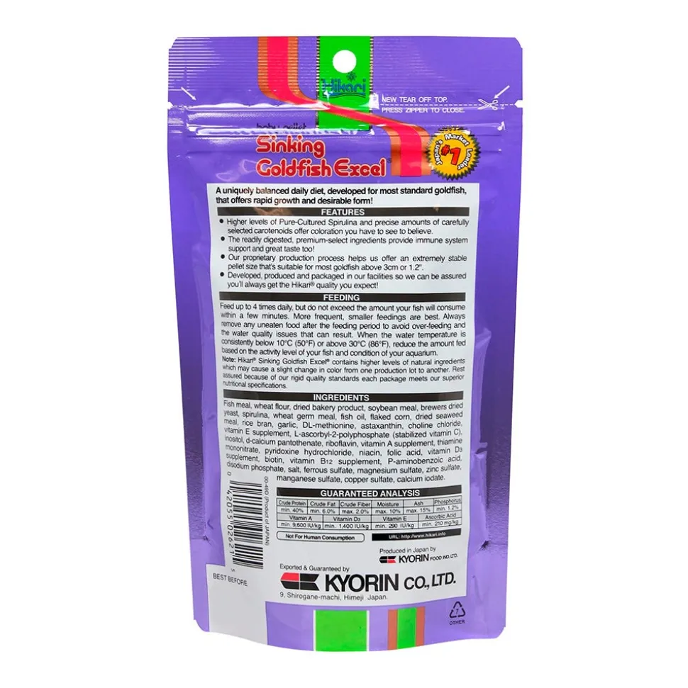 Hikari USA Sinking Goldfish Excel Baby Pellets Fish Food 3.8-oz