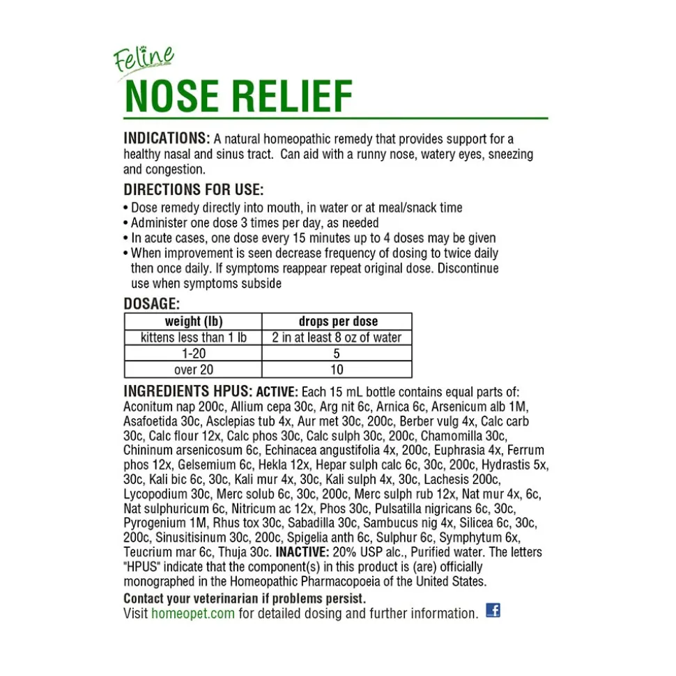 HomeoPet Feline Nose Relief Supplement for Cats 15 ml