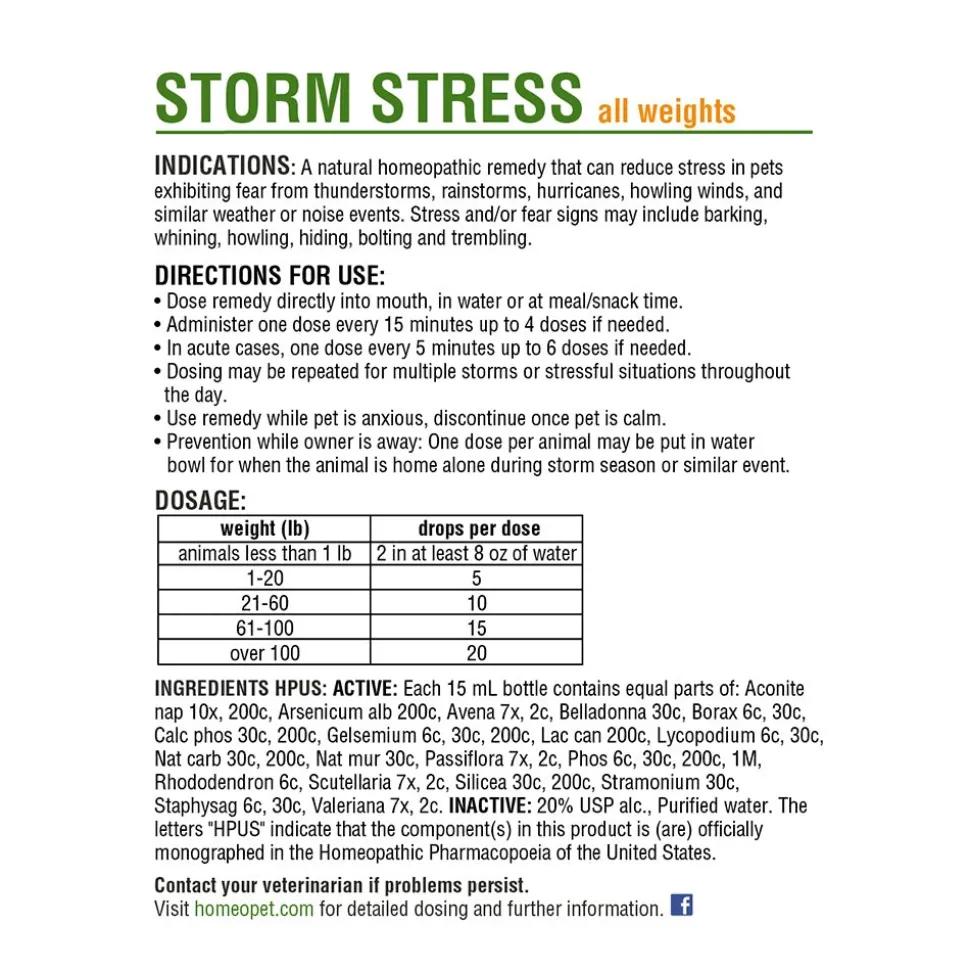 HomeoPet Storm Stress Relief Supplement for Dogs & Cats 15 ml