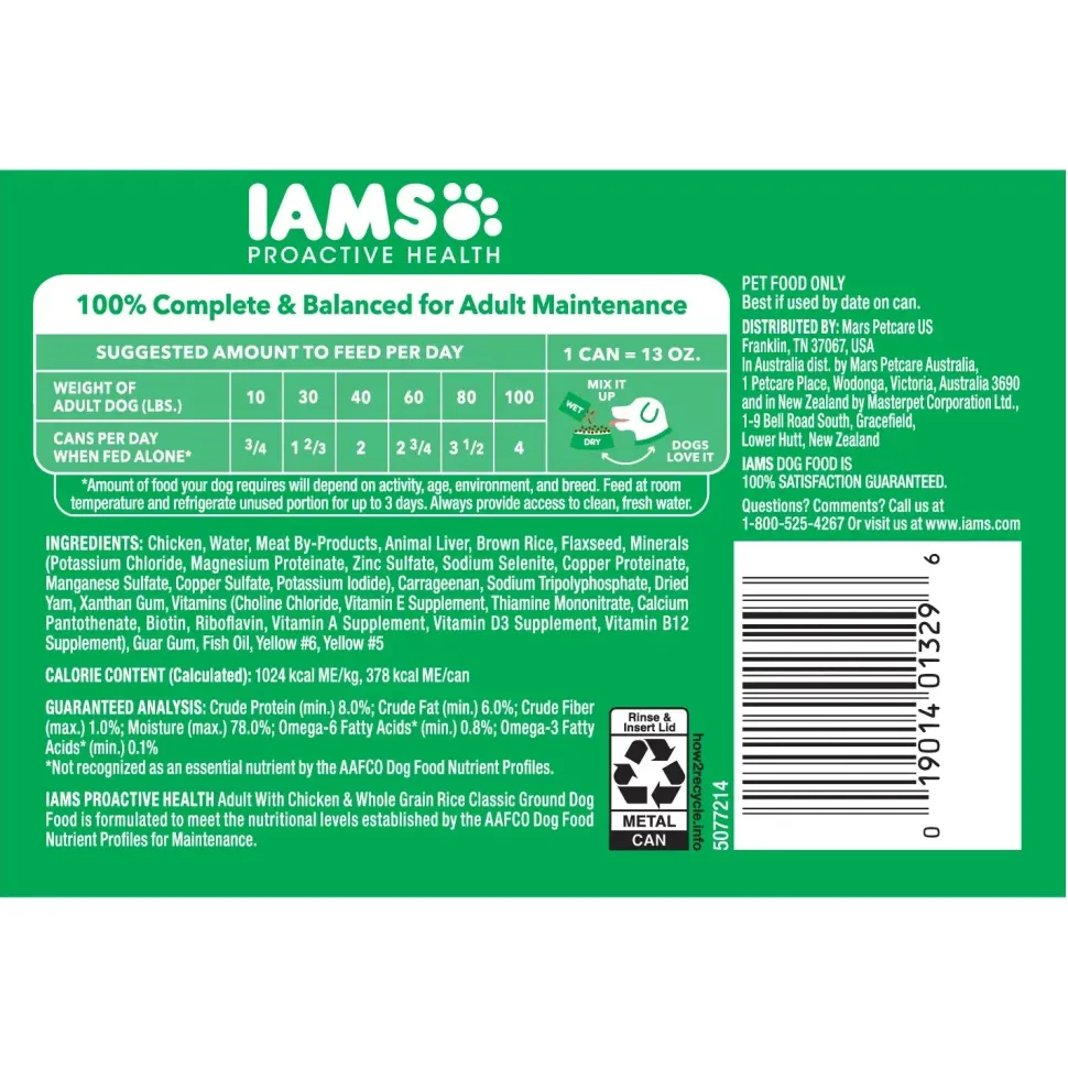 IAMS Proactive Health Adult Wet Dog Food Pate with Chicken & Rice 13.2-oz