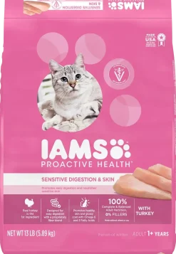 IAMS Proactive Health Sensitive Digestion & Skin Adult Dry Cat Food Turkey 13-lb
