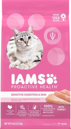 IAMS Proactive Health Sensitive Digestion & Skin Adult Dry Cat Food Turkey 6-lb