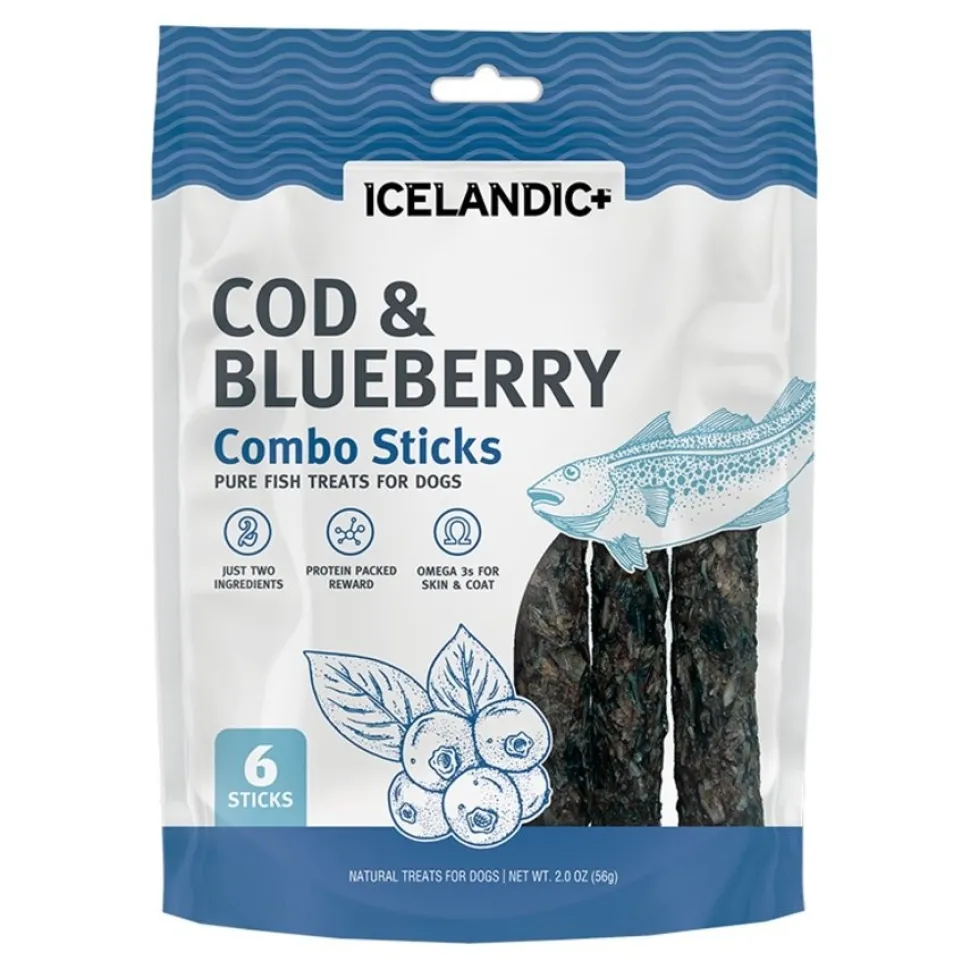 Icelandic+ Cod & Blueberry Combo Sticks Pure Fish Crunchy Dog Treats 2-oz