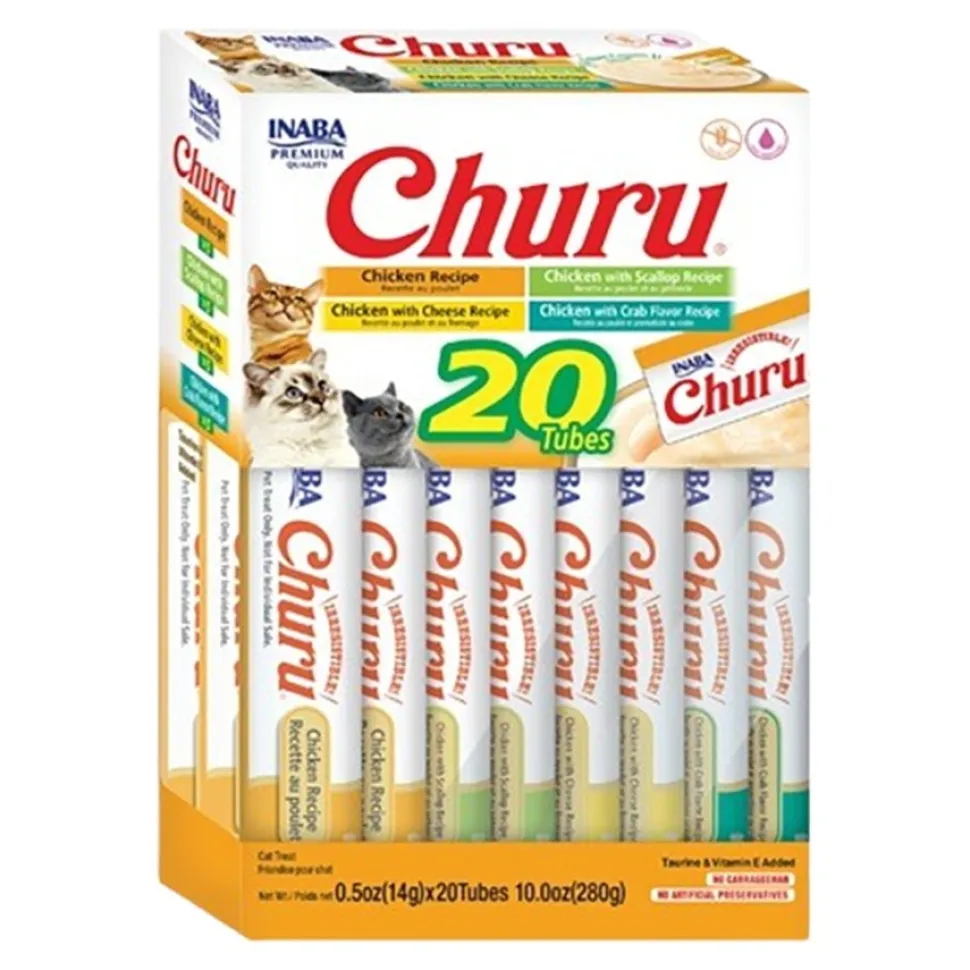 Inaba Churu Creamy Purée Chicken Variety Box Lickable Cat Treats 0.5-oz Tubes 20 Count