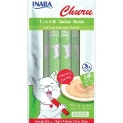 Inaba Churu Creamy Purée Lickable Cat Treats Tuna with Chicken Recipe 0.5-oz Tubes 4 Count