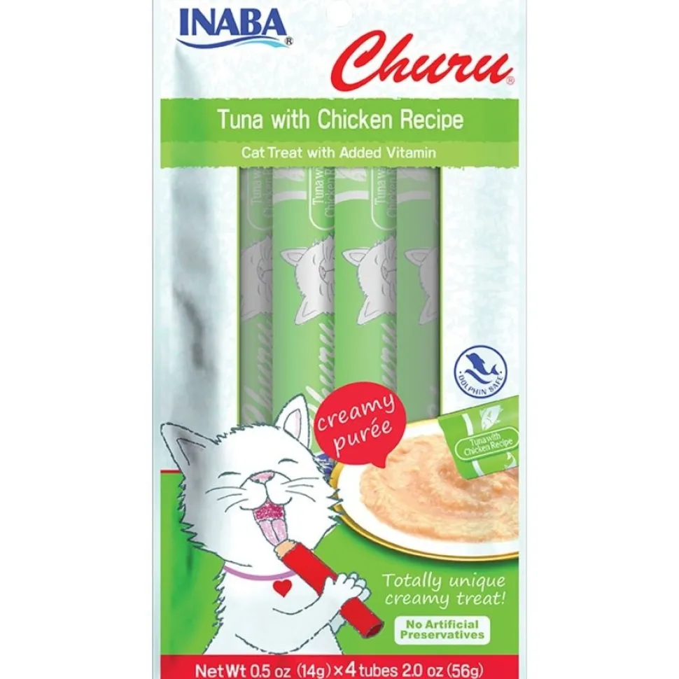 Inaba Churu Creamy Purée Lickable Cat Treats Tuna with Chicken Recipe 0.5-oz Tubes 4 Count