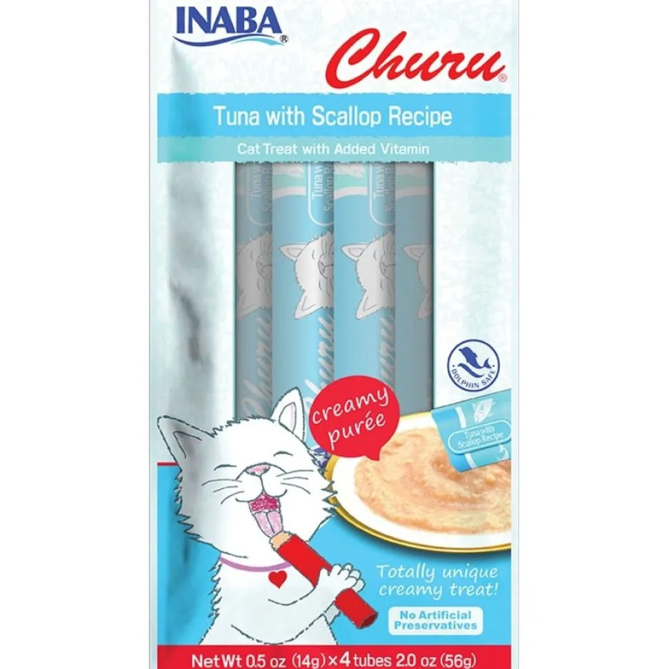 Inaba Churu Creamy Purée Lickable Cat Treats Tuna with Scallop Recipe 0.5-oz Tubes 4 Count