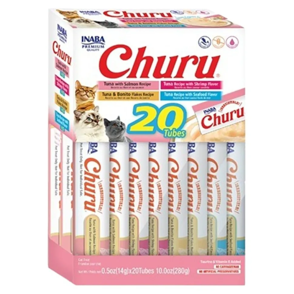 Inaba Churu Creamy Purée Seafood Mix Variety Pack Lickable Cat Treats 0.5-oz Tubes 20 Count