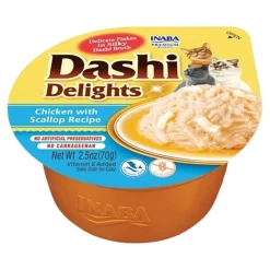 Inaba Dashi Delights Lickable Cat Treats Chicken with Tuna & Scallop Recipe 2.5-oz Cups 6 Count