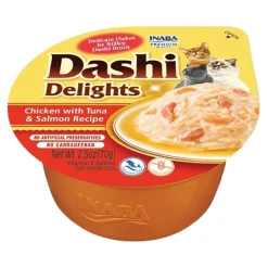 Inaba Dashi Delights Lickable Cat Treats Chicken with Tuna & Salmon Recipe 2.5-oz Cups 6 Count