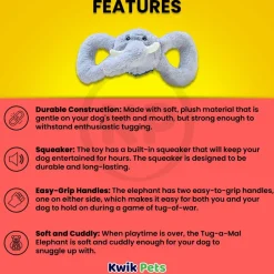 Jolly Pet Tug-a-Mals Elephant Dog Toy Grey Medium 4-in