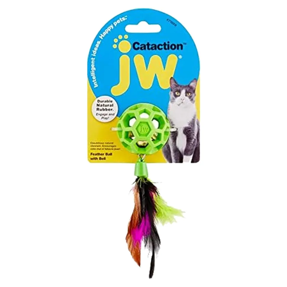 JW Pet Cataction Feather Ball with Bell Cat Toy Green