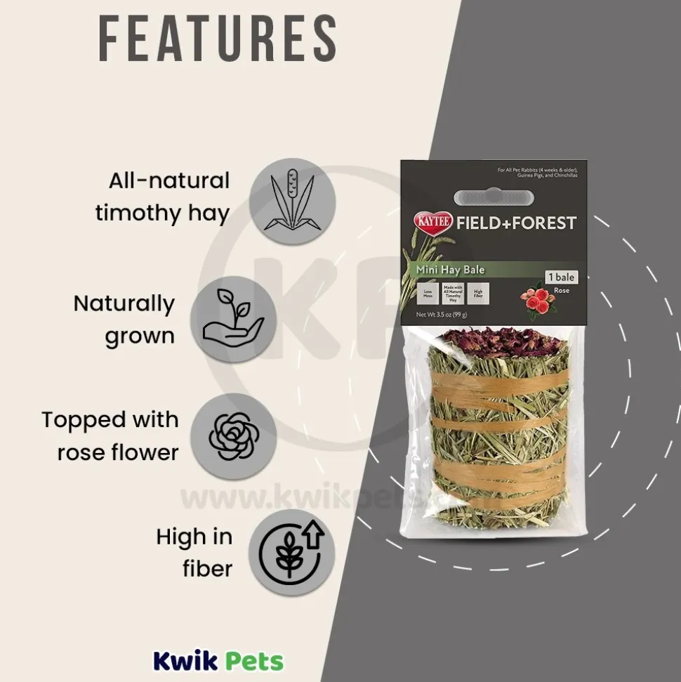 Kaytee Field+Forest Mini Hay Bale Rose for Rabbits Guinea Pigs & Chinchillas 3.5-oz