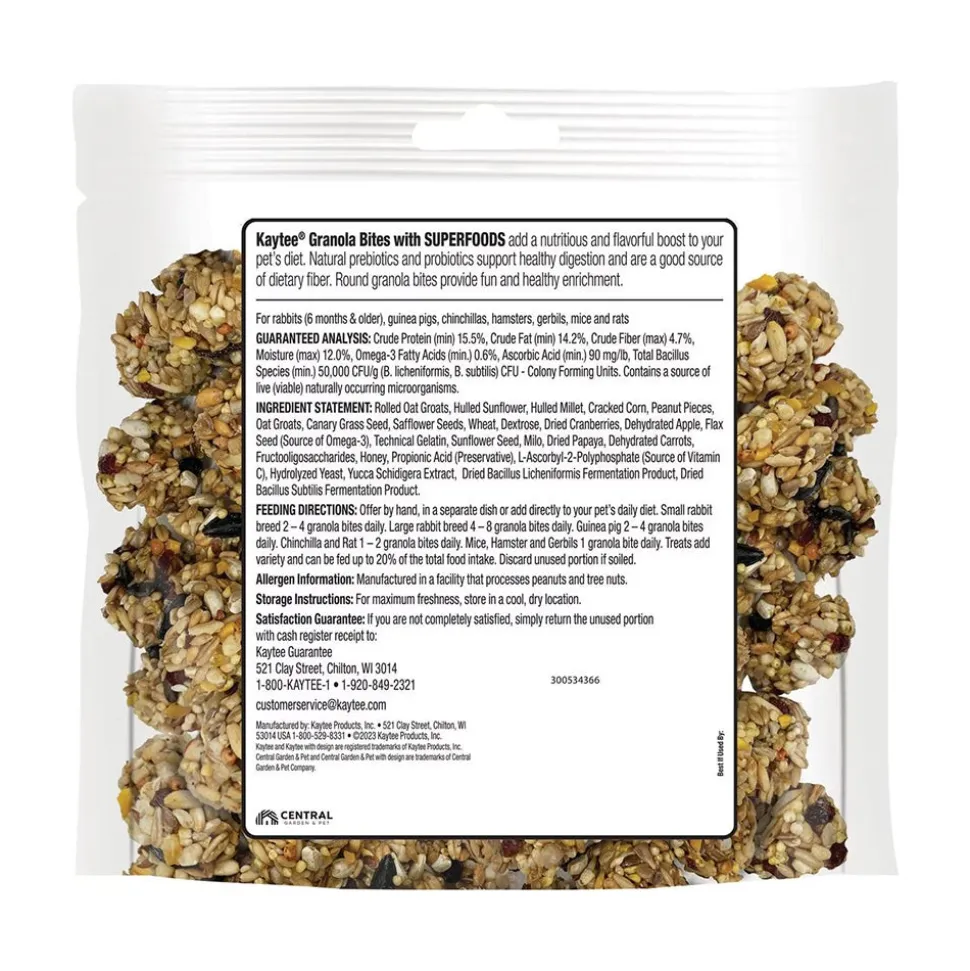 Kaytee Granola Bites with Superfoods Cranberry, Apple and Flax Small Animal Treats 4.5-oz