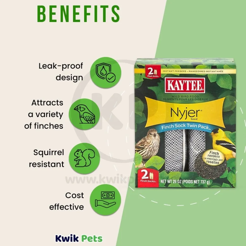 Kaytee Nyjer Finch Sock Wild Bird Food Instant Feeder Twin Pack 26-oz