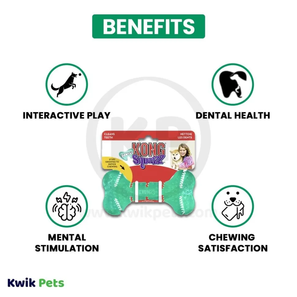 KONG Dental Squeezz Bone Dog Chew Toy Teal Medium
