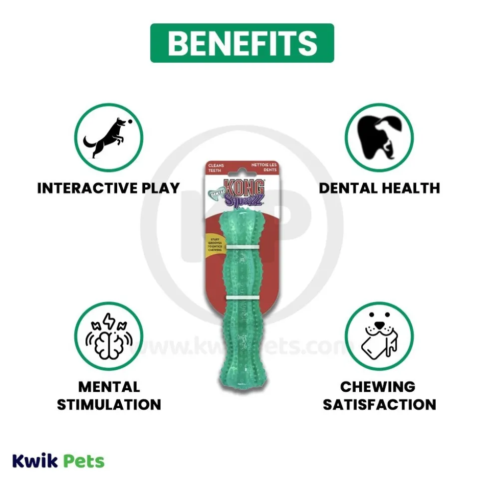 KONG Dental Squeezz Stick Dog Chew Toy Teal Medium
