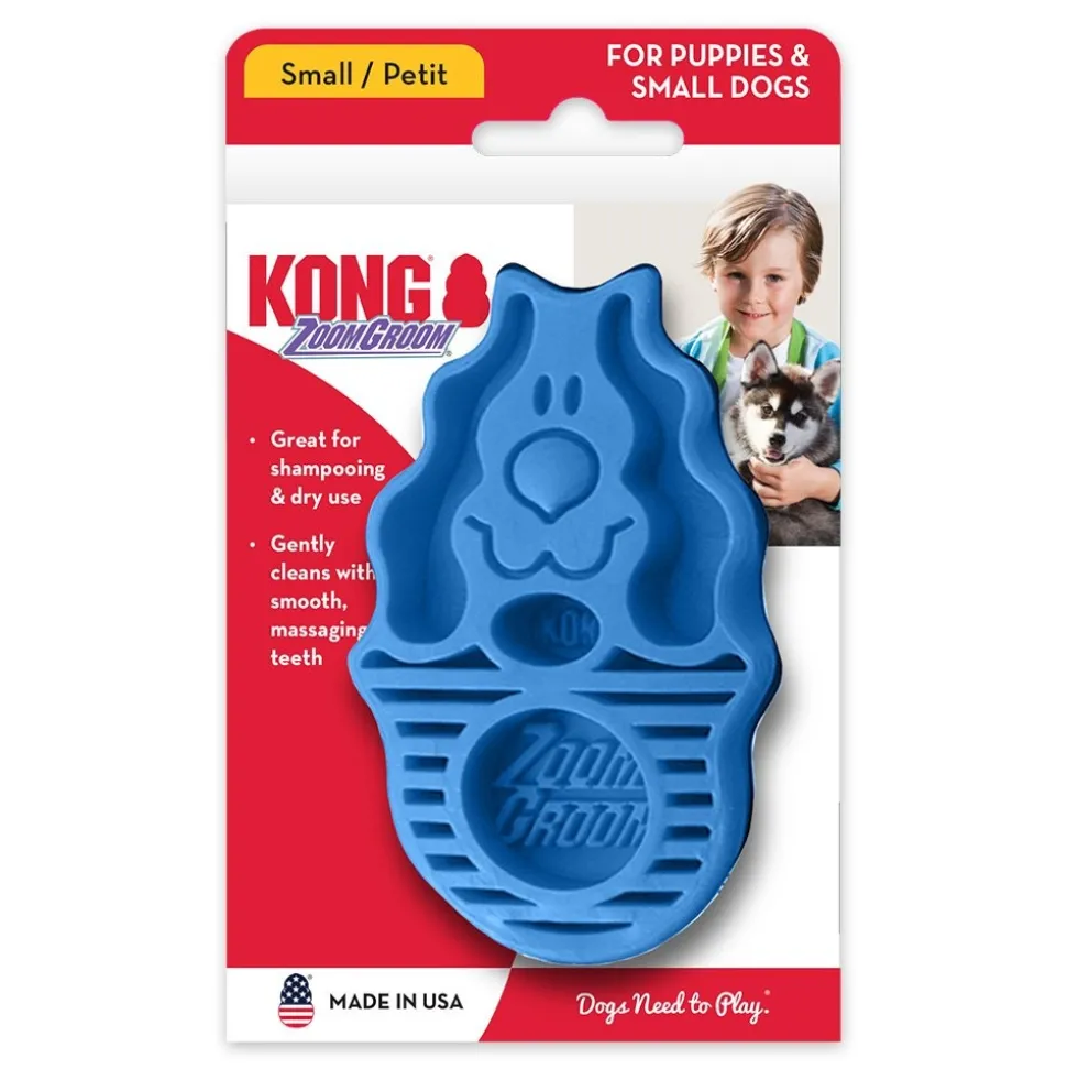 KONG Zoomgroom Rubber Dog Brush Raspberry Small