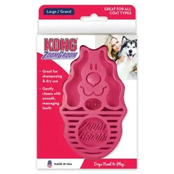 KONG Zoomgroom Rubber Dog Brush Raspberry Large