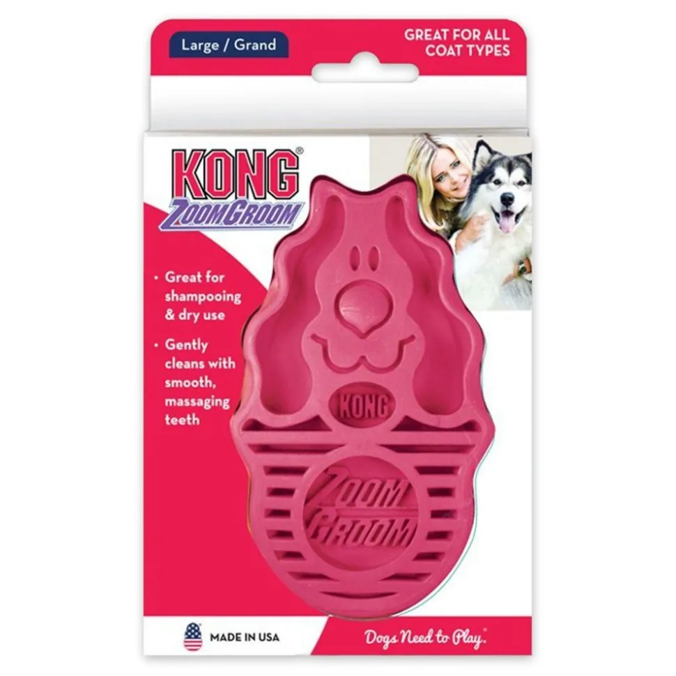 KONG Zoomgroom Rubber Dog Brush Raspberry Large