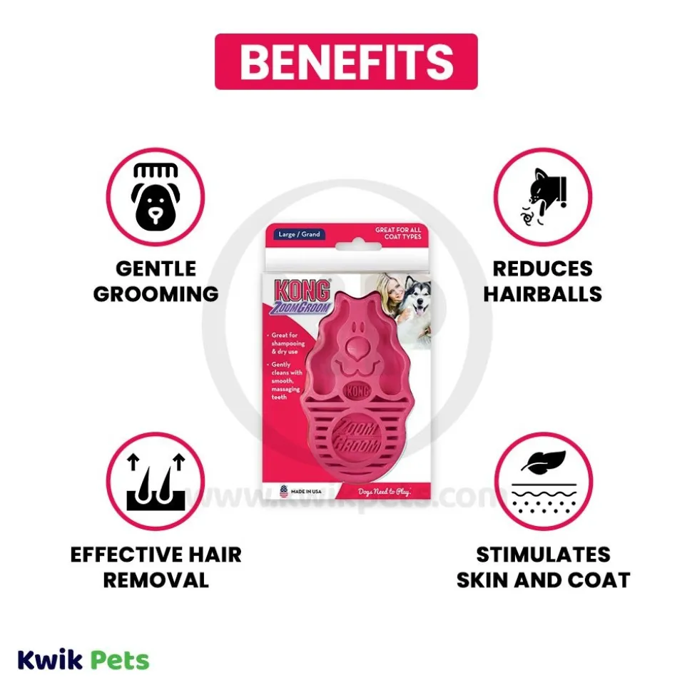 KONG Zoomgroom Rubber Dog Brush Raspberry Large
