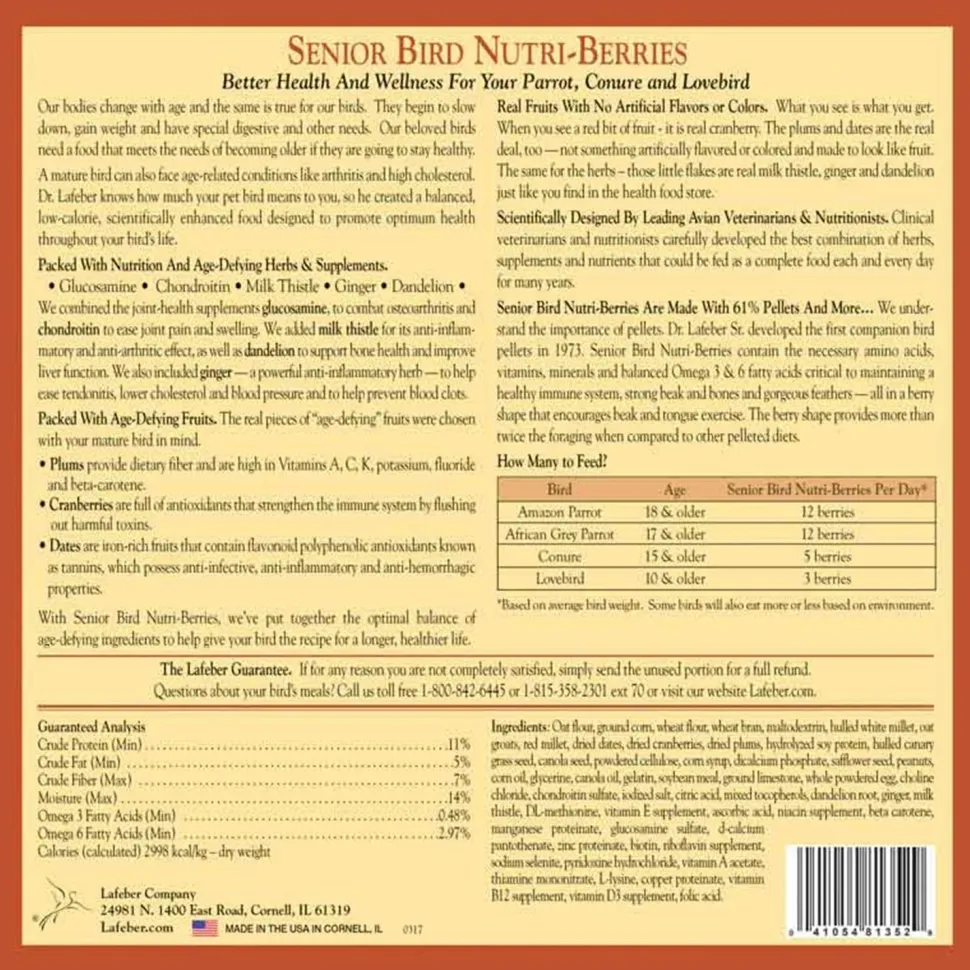 Lafeber Senior Bird Nutri-Berries Parrot Bird Food 3-lb